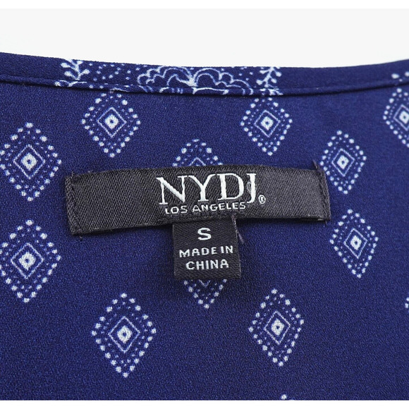 NYDJ Peasant Top Womens Small Blue Geo Print Flowy Boho Chic - Picture 5 of 14